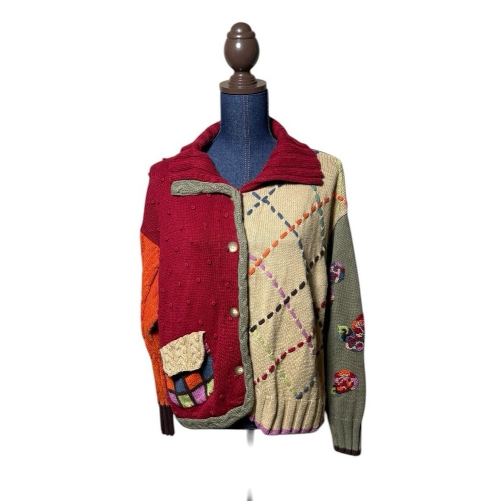 Susan Bristol petite PL hand Embroidered patchwork Cardigan Sweater cottagecore